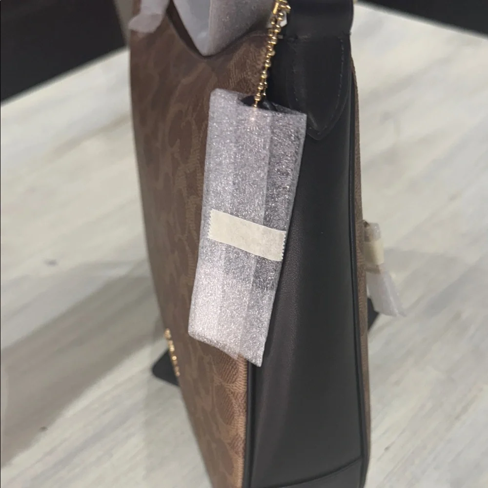 Coach Signature Ellie File Tan and Black Shoulder Bag
